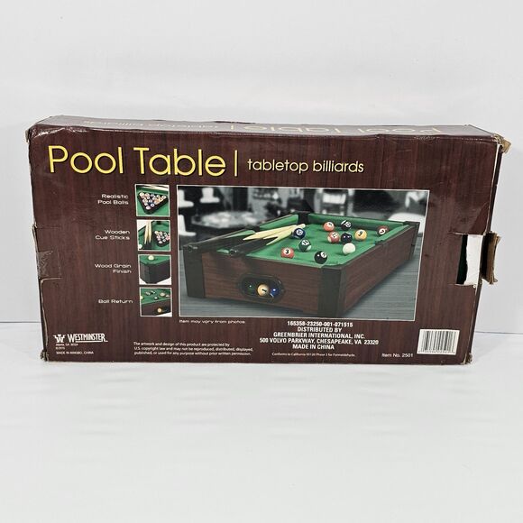 Greenbrier International Tabletop Billiards Pool Game 16"x9"x3" Mini Set - Picture 2 of 6